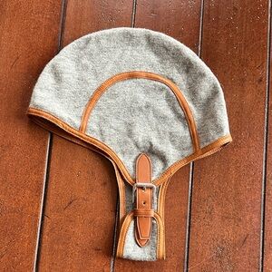 Ralph Lauren Gray Cashmere/Wool Gray and Leather Trim & Strap Tan Aviator Hat